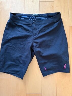 Fox Black Cycling/MTB Shorts with Pink Logo Accents